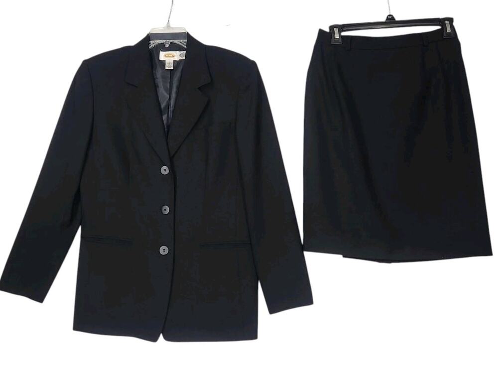 VTG TALBOTS WOOL SUIT SZ 10 BLACK SKIRT JACKET BLAZER OFFICE CLASSIC CAPSULE EUC